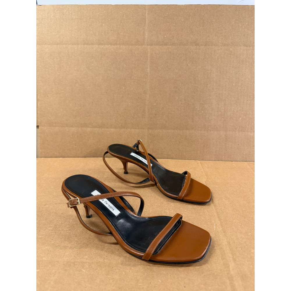 Emme Parsons Hugo Nappa Leather Kitten Heels Sandals Chestnut Size Size 38 EU
